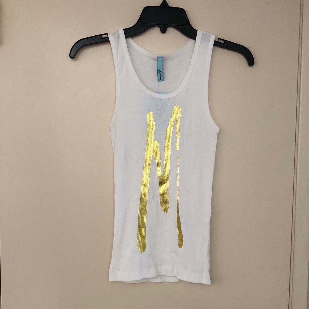 Marciano White Ribbed Tank with Gold Foil 'M' Accent! Vintage New! Authentic! M